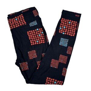 LuLaRoe Black Orange Blue Blocks Squares Geometric Tall & Curvy Leggings LLR